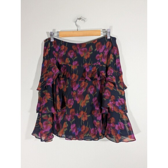 Ralph Lauren Womens Floral Ruffle Skirt Sz 12 Cottagecore Feminine Luxe Coquette - Picture 1 of 11
